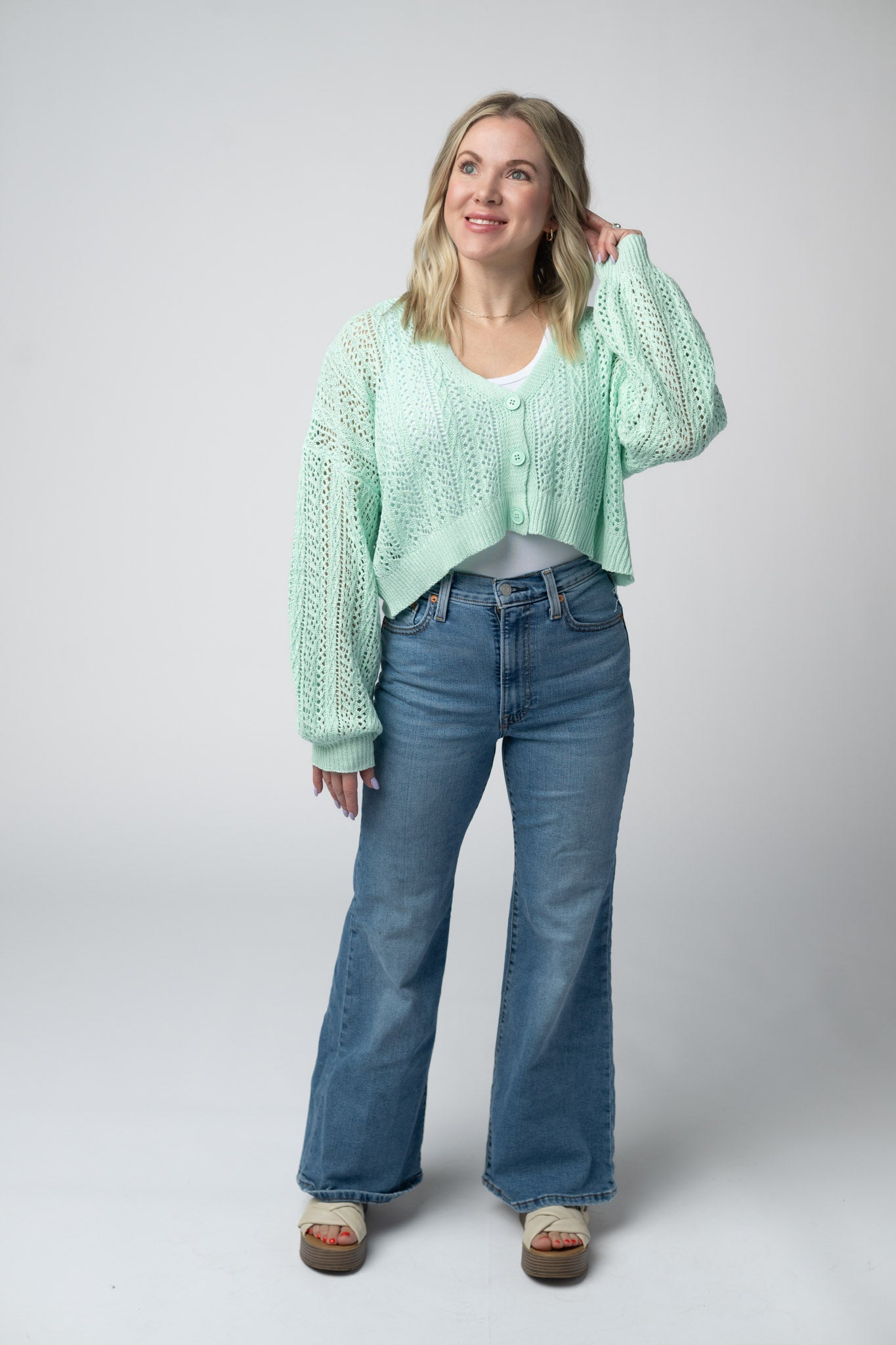 Callie Cropped Cardigan - Mint