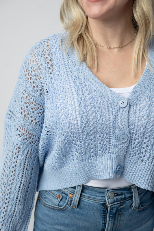 IN STOCK Callie Cropped Cardigan - Sky Blue