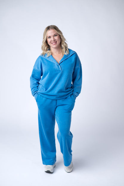 IN STOCK Wide Leg Vintage Wash Bottoms - Winter Blue FINAL SALE